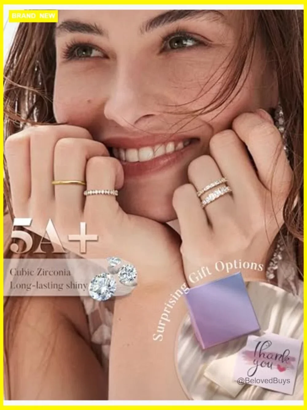 Stackable Rings Set for Women 14K Gold Plated Wedding Band Cubic Zirconia Ring